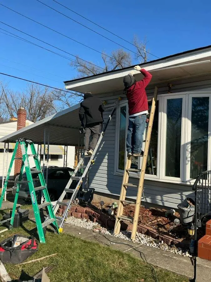 Restoration crew performing exterior repair in Harwood Heights